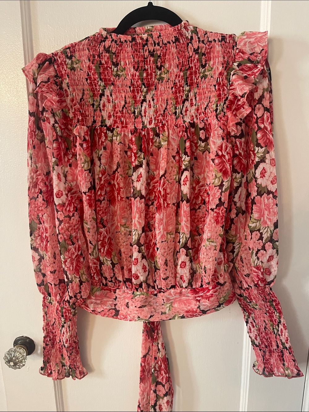 Bardot Remi Floral Smocked High-Neck Blouse Blouse in Pink Gardenia - Picture 6 of 13